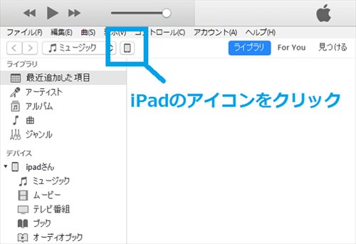 iPadのバックアップの仕方。iPadのアイコンをクリック 