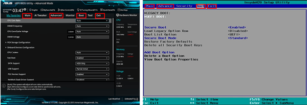 UEFI･BIOSセットアップの画面比較