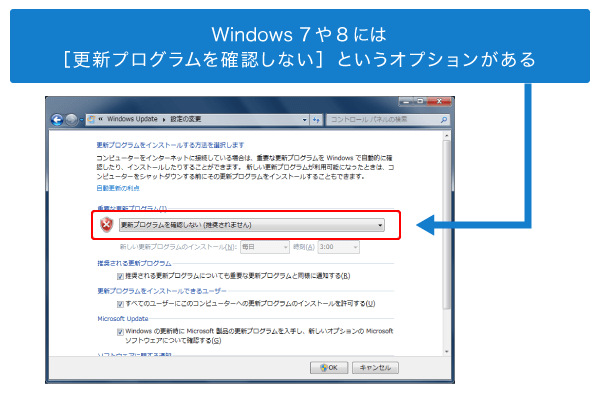 Windows7のWindows Update有効／無効設定画面