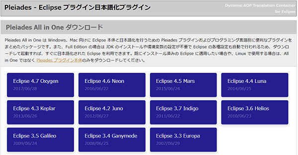 ダウンロードするEclipseのバージョンをクリックする