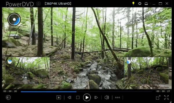 360°動画の再生：左後、右後のウィンドウをクリックすると瞬時にメイン表示に切り替わります。