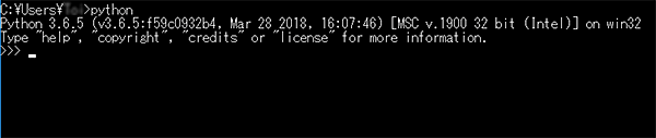 コマンドプロンプトに「python」と入力し、Enterキーで実行
