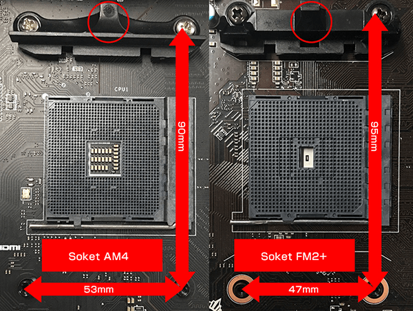 左がSocket AM4、右がSocket FM2+