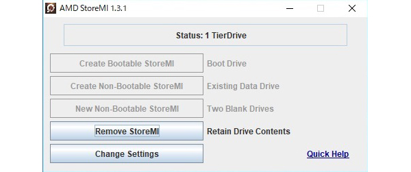 AMD StoreMIのメイン画面から、「Change settings」を選択。