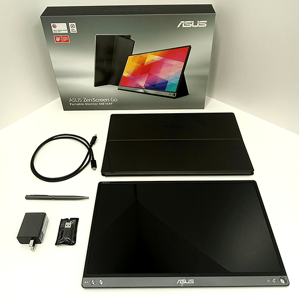 ASUS「ZenScreen Go」本体と付属品一式