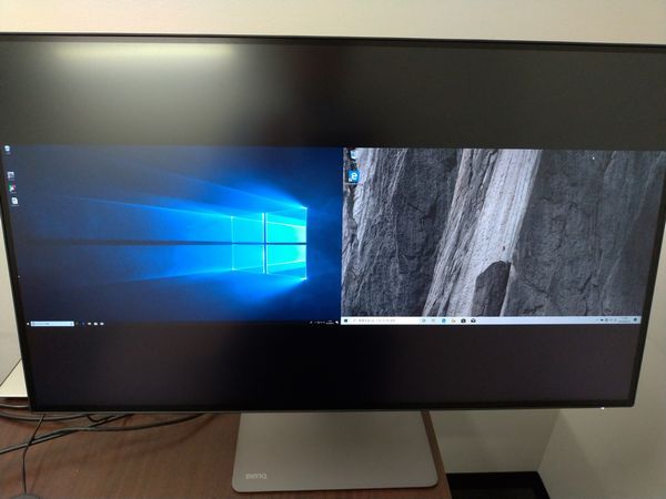 BenQ PD3220UのPBP(Picture by Picture)モードで別系統入力の映像を並べて表示(2画面)