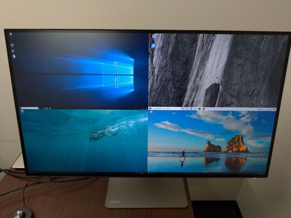 BenQ PD3220UのPBP(Picture by Picture)モードで別系統入力の映像を並べて表示(4画面)