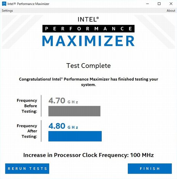 Intel Performance MaximizerのCore i9-9900K + ETS-T40F-TBでのテスト結果