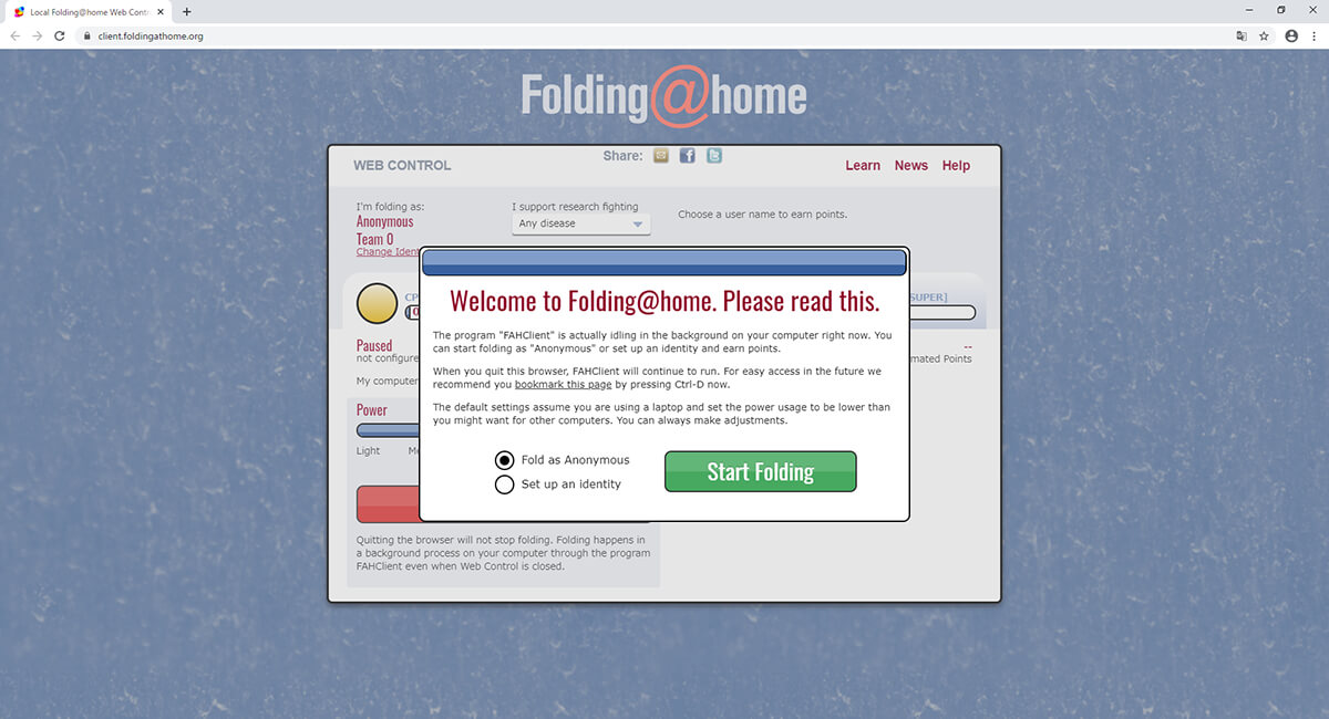 Folding@home WEBコントロール画面