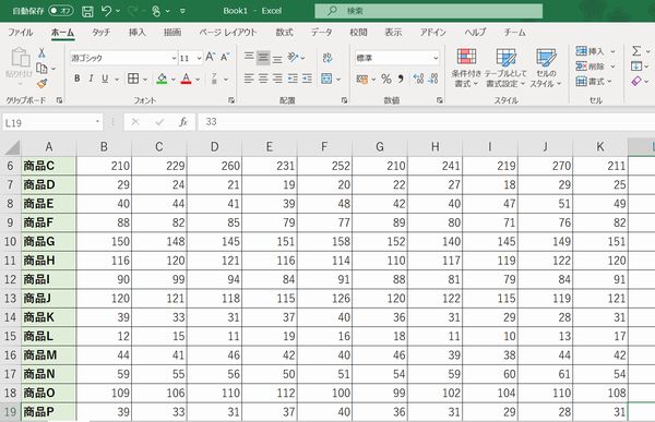 表の先頭行(見出し)を固定していない場合