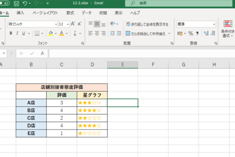 Excel 評価項目を星（★★★☆☆）で表現する方法［REPT関数］のイメージ画像