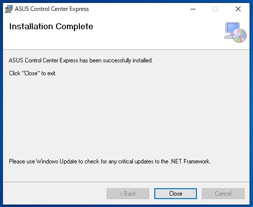 ASUS Control Center Expressインストール完了