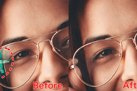Photoshop ブラシツールやコピースタンプツールでメガネの反射を除去する方法のイメージ画像