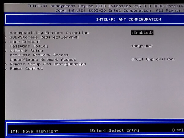 インテル AMTの設定一覧