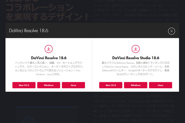 「DaVinci Resolve 18.6」の「Windows」を選択