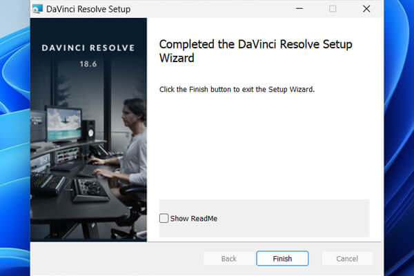DaVinci Resolveのインストール完了ダイアログ