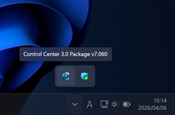 トレイアイコンからControl Centerを起動