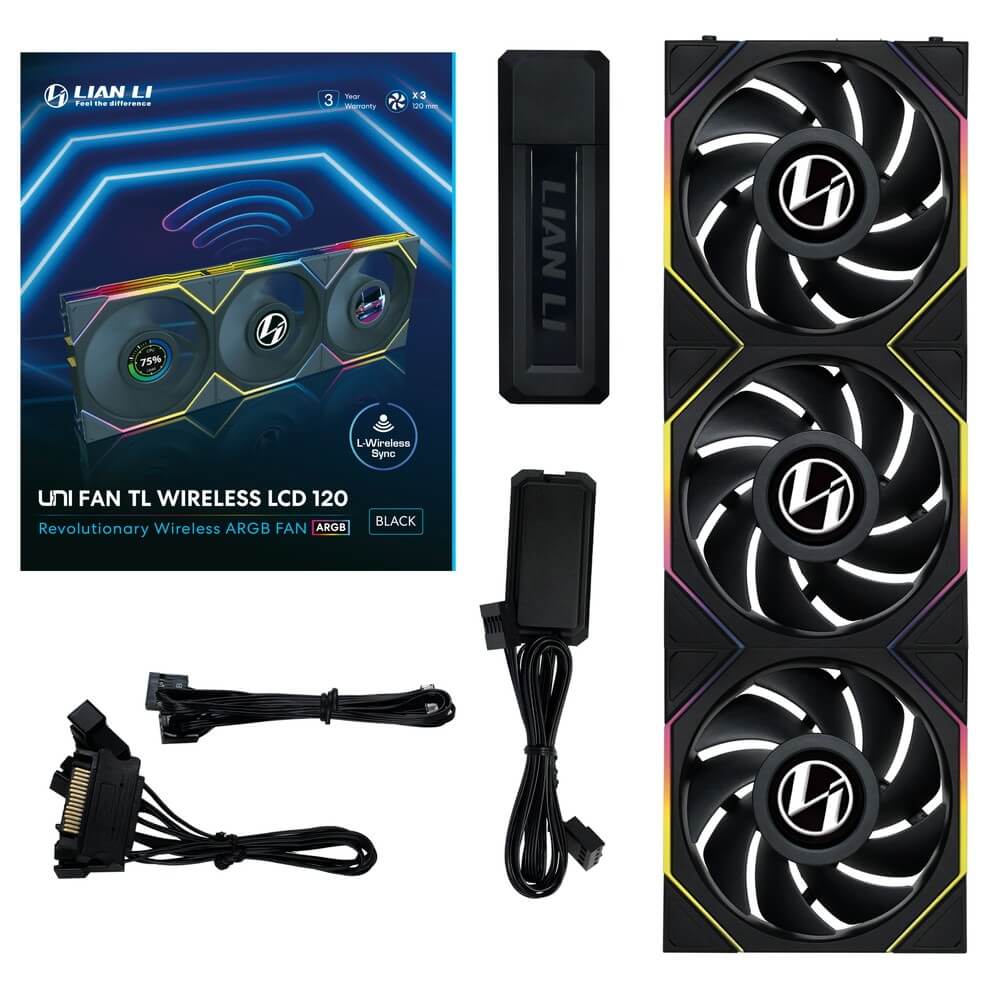 Lian Li UNI FAN TL Wireless LCD 120 Black Triple Pack