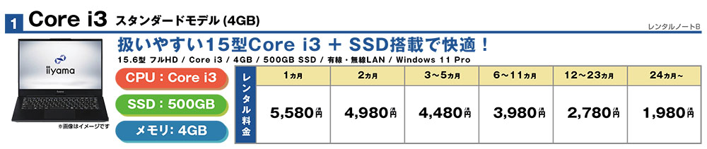Core i3 スタンダードモデル15インチ（4GB）